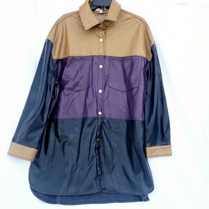 Badgley Mischka Vegan Color Block Shacket Jacket